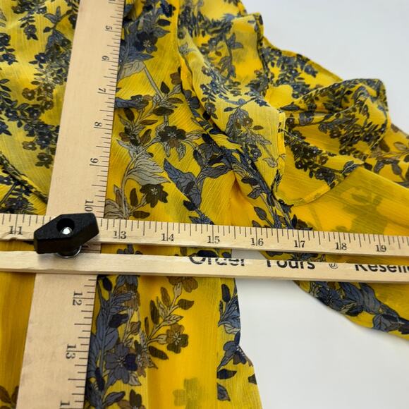 BCBGMaxAzria Dress Womens X Small Marigold Yellow Blue Floral Cold Shoulder Mini - Picture 12 of 12